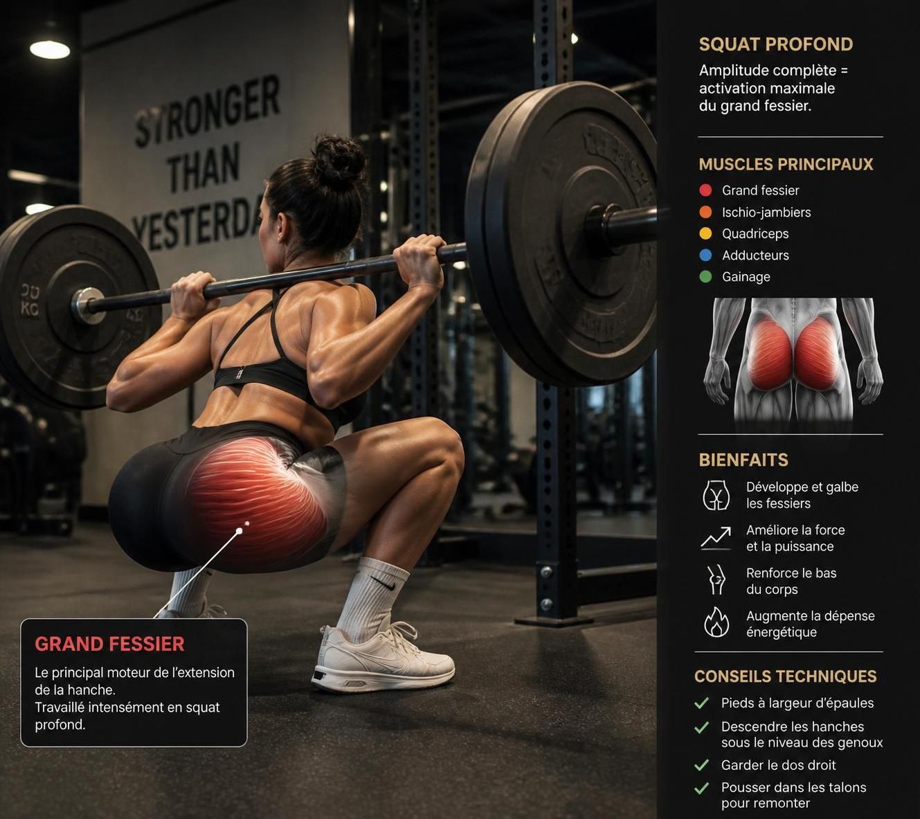découvrez quels exercices ciblent efficacement le grand fessier, le muscle clé pour renforcer et sculpter vos fesses. conseils et mouvements adaptés pour optimiser vos entraînements.